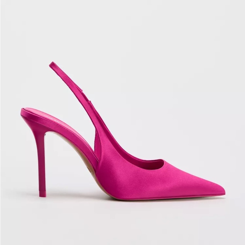Elegant Fuchsia Slingback Heels. SATIN EFFECT HEELED SLINGBACKS. WOW - Picture 4 of 6
